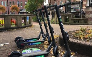 Zwings E-Scooters Parked in City Street for trial in Cheltenham and Gloucester